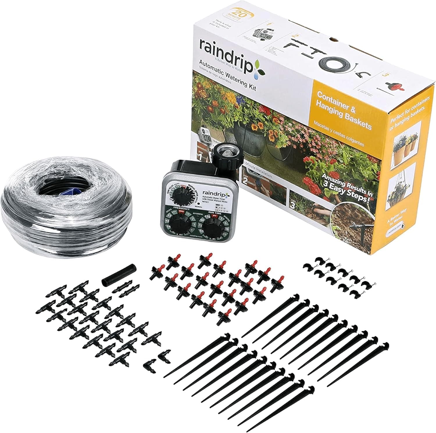 Raindrip R560DP Drip Watering System, Automatic Drip Irrigation System with Timer for Containers and Hanging Baskets, Waters up to 20 Plants