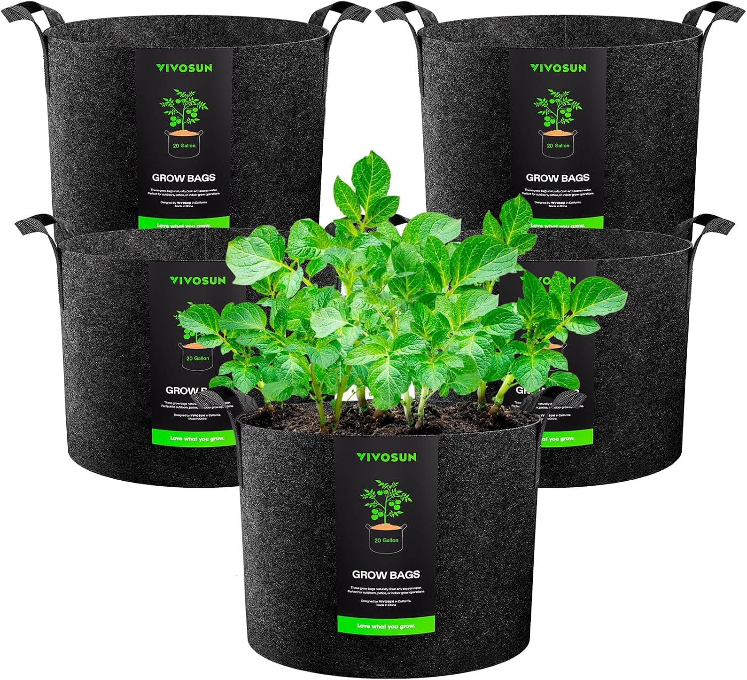VIVOSUN 5-Pack 20 Gallon Fabric Plant Grow Bags with Handles