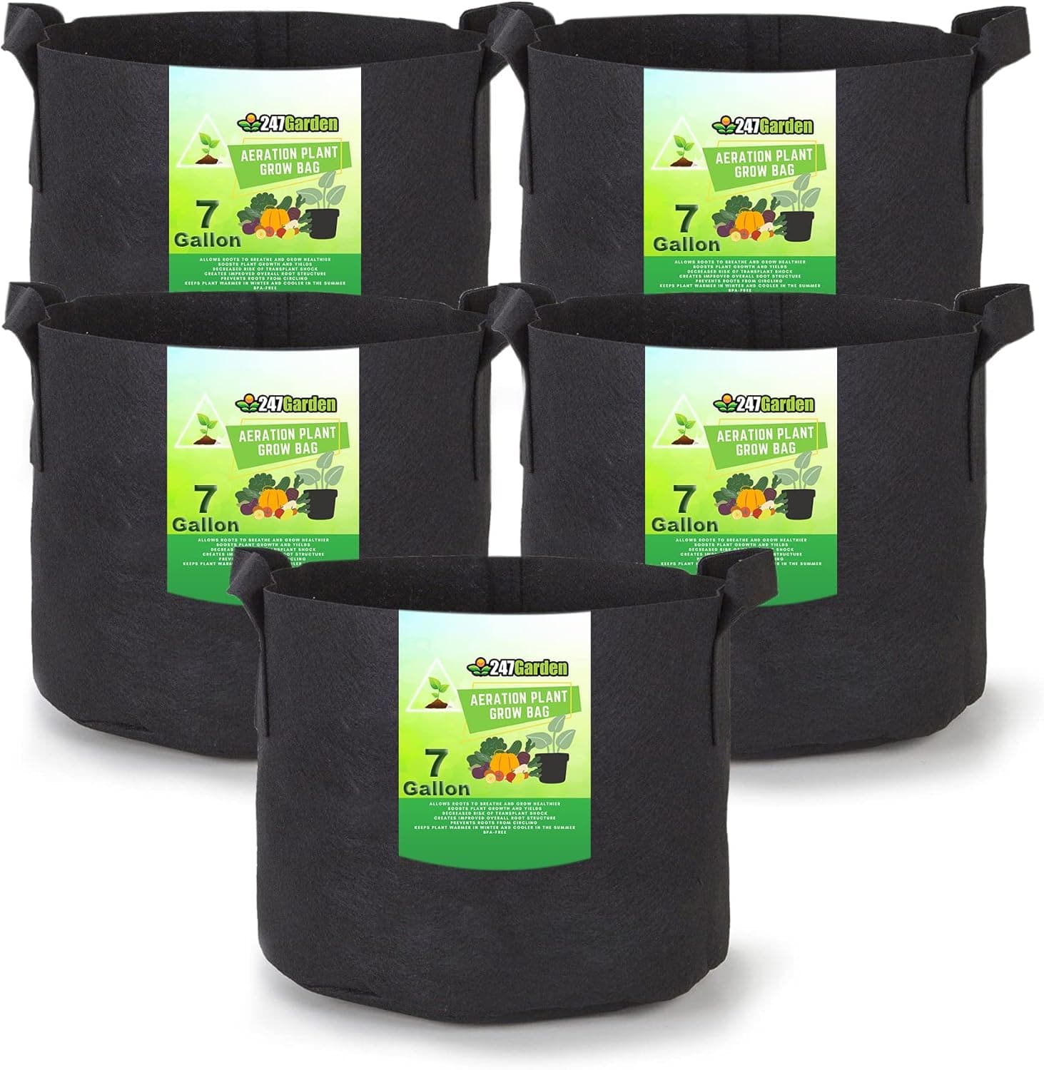 247Garden 5-Pack 7-Gallon Aeration Fabric Pot/Plant Grow Bag w/Handles (260 GSM, Black)