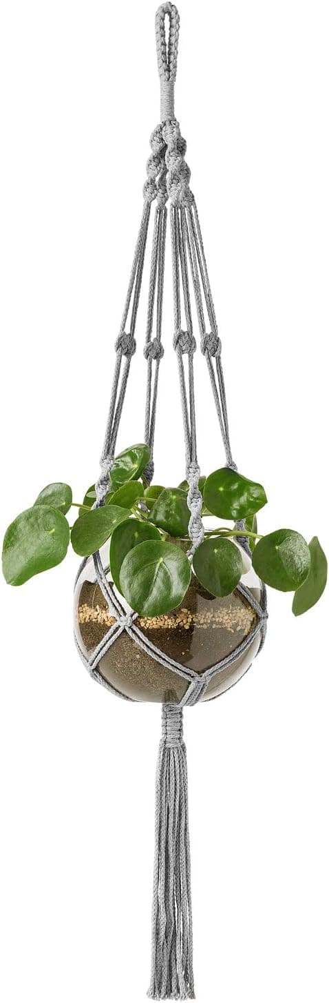 Mkono Macrame Plant Hangers Indoor Outdoor Hanging Planter Basket Cotton Rope 4 Legs 41 Inch, 1 Pack, Grey
