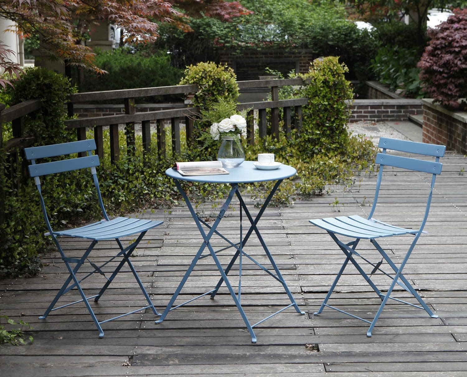 Grand Patio Outdoor Folding Bistro Balcony Furniture Set, Blue