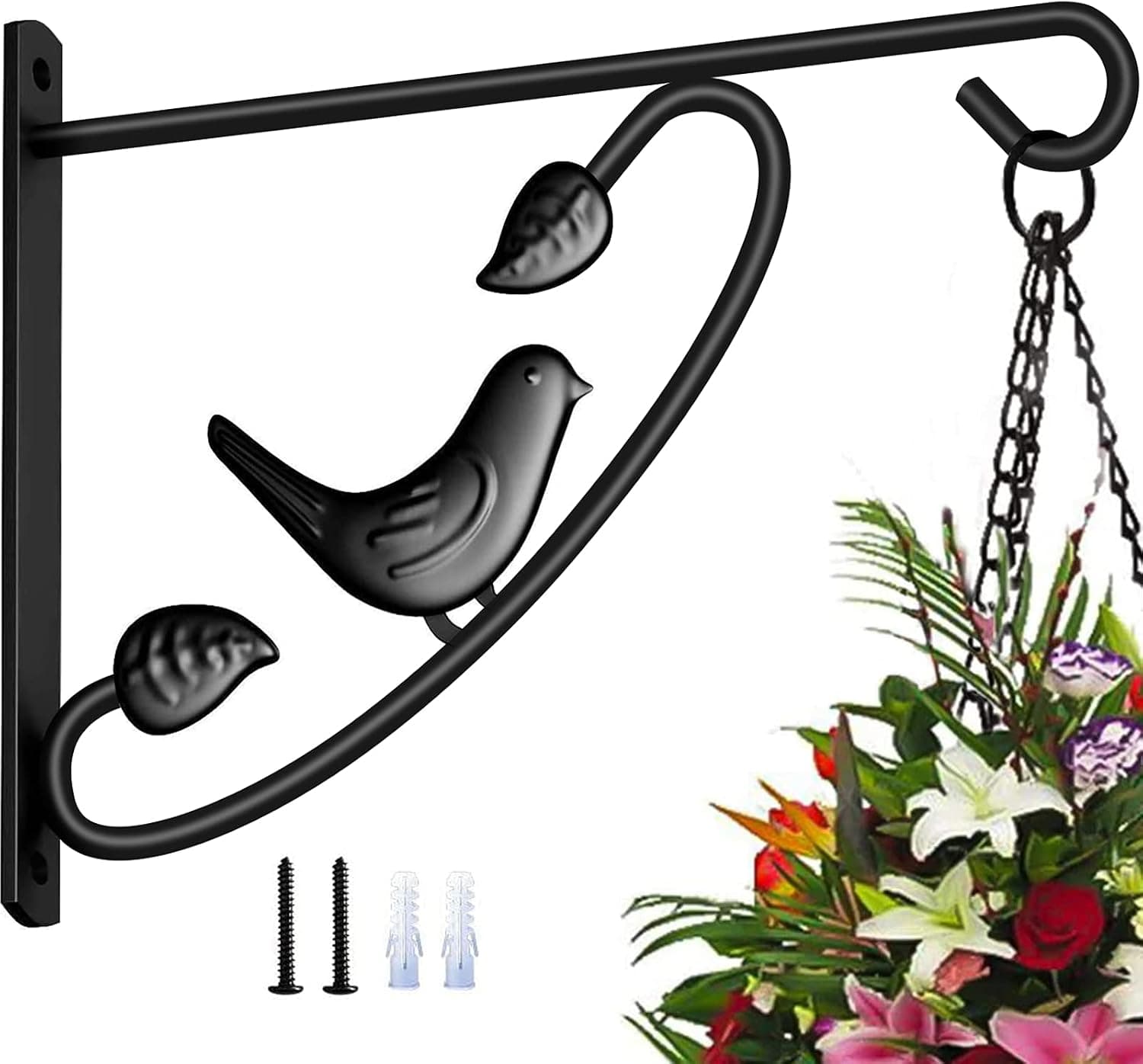 Amagabeli Hanging Plants Bracket 12 Inch Outdoor Hooks Hangers for Fence Wall, 3D Bird Arm Metal Black hook03