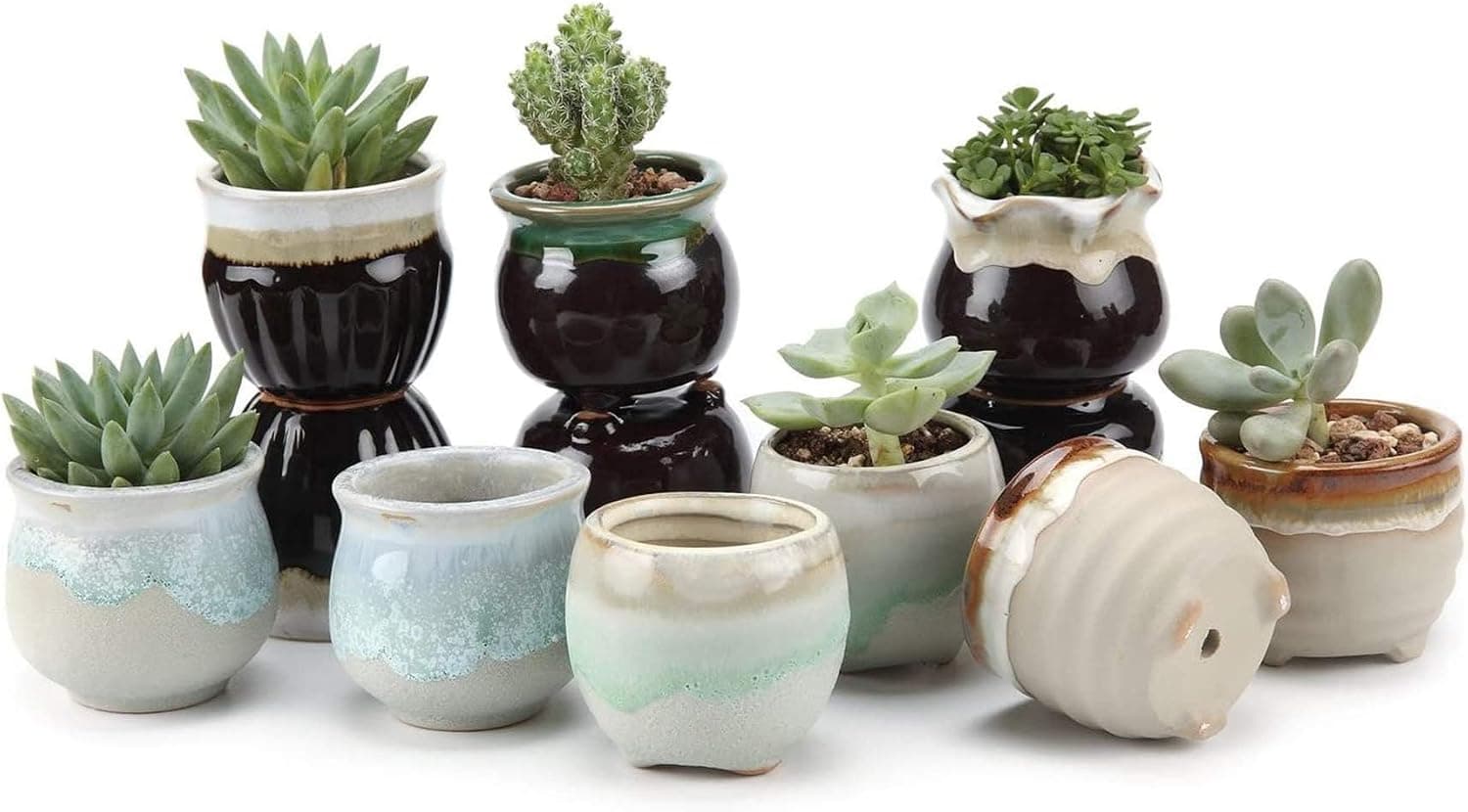 T4U Small Ceramic Succulent Pots with Drainage, Set of 12, Mini Pots for Plants