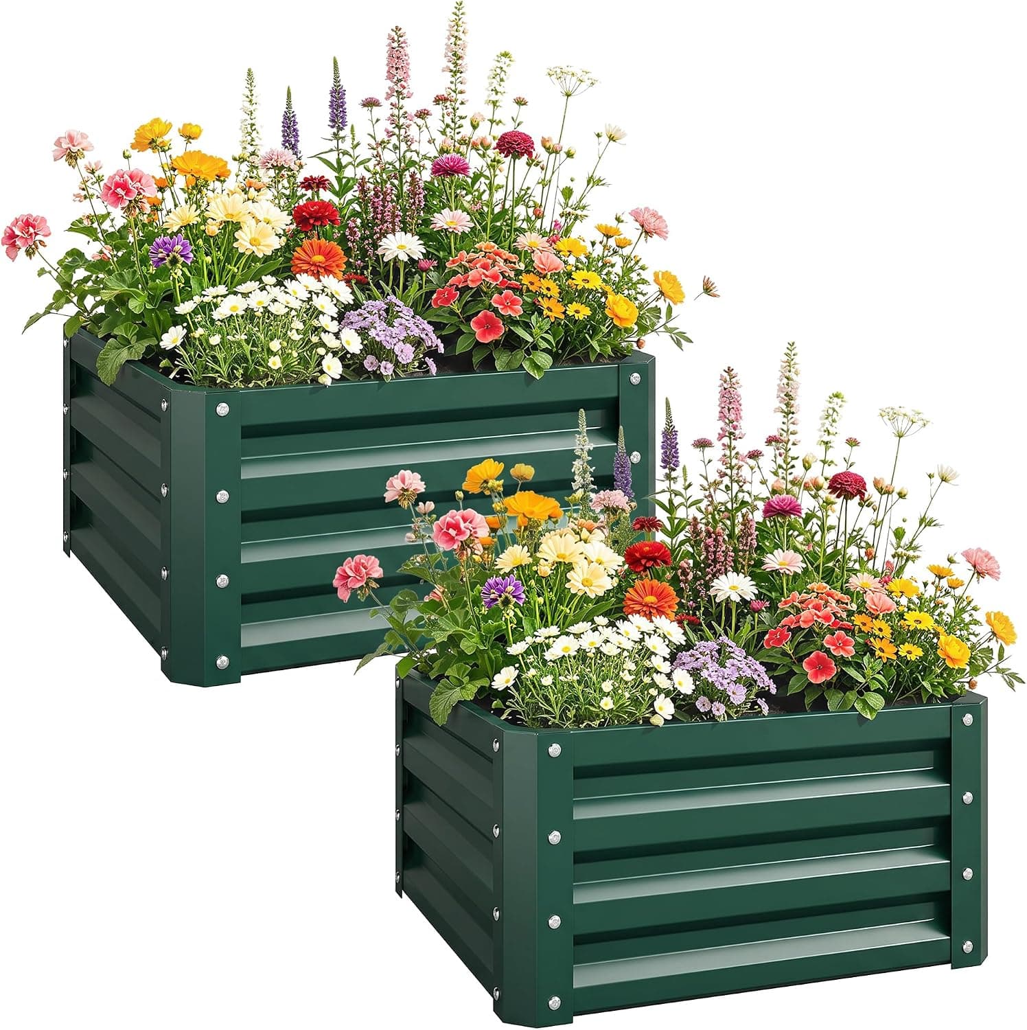Outsunny 2 Piece Galvanized Raised Garden Bed, 2'x2'x1' Metal Planter Box