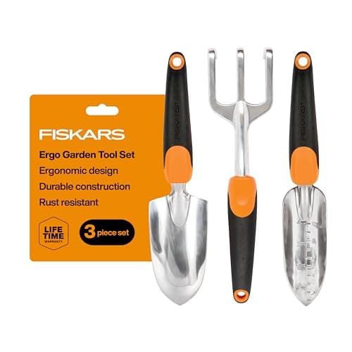 Fiskars 3-Piece Garden Hand Tools Set w/Trowel, Transplanter & Cultivator