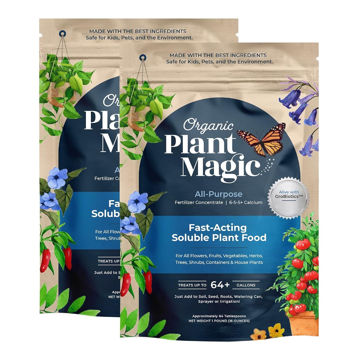 Organic Plant Magic Fast-Acting Soluble Plant Food (Two 1 lb Bags)