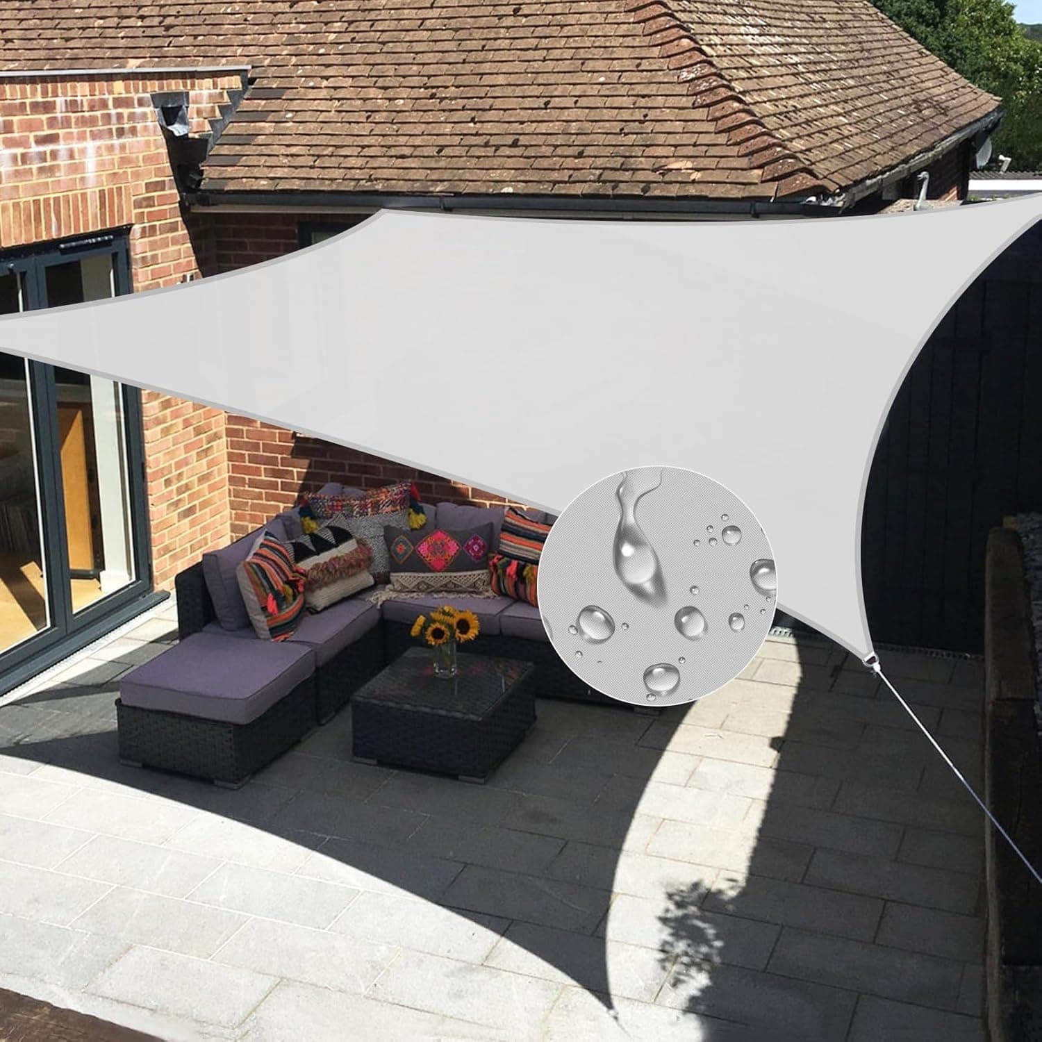 Windscreen4less 10x13 Waterproof Sun Shade Sail Rectangle for Balcony Pergola (Light Gray)