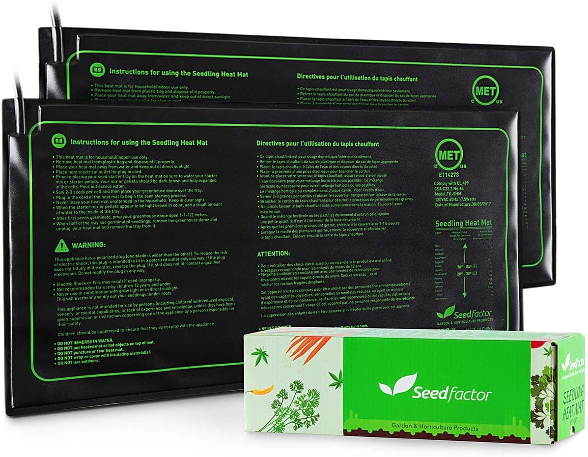 MET Certified 2 Pack Seedling Heat Mat, Seedfactor Waterproof Durable Germination Station Heat Mat, Warm Hydroponic Heating Pad (10" X 20")