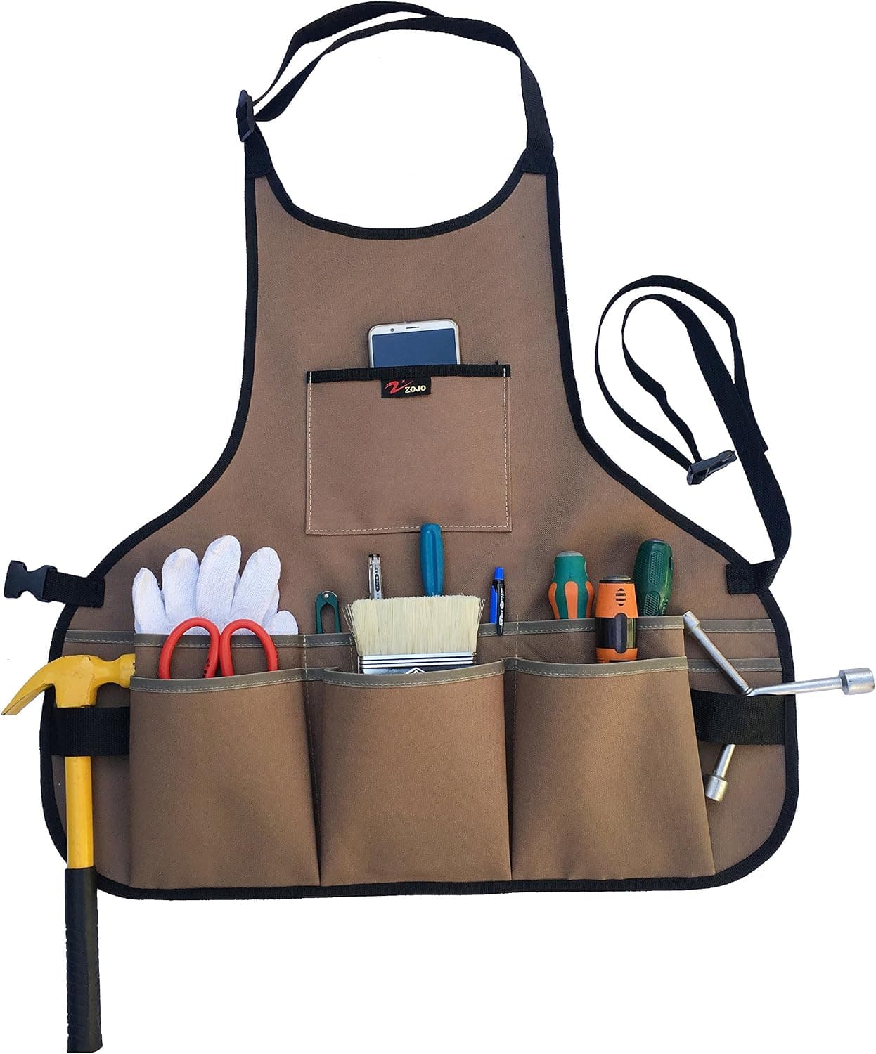 zojo Waterproof Garden Tool Apron with Tool Pockets for Gardening, Mechanics, Artists (Coffee)