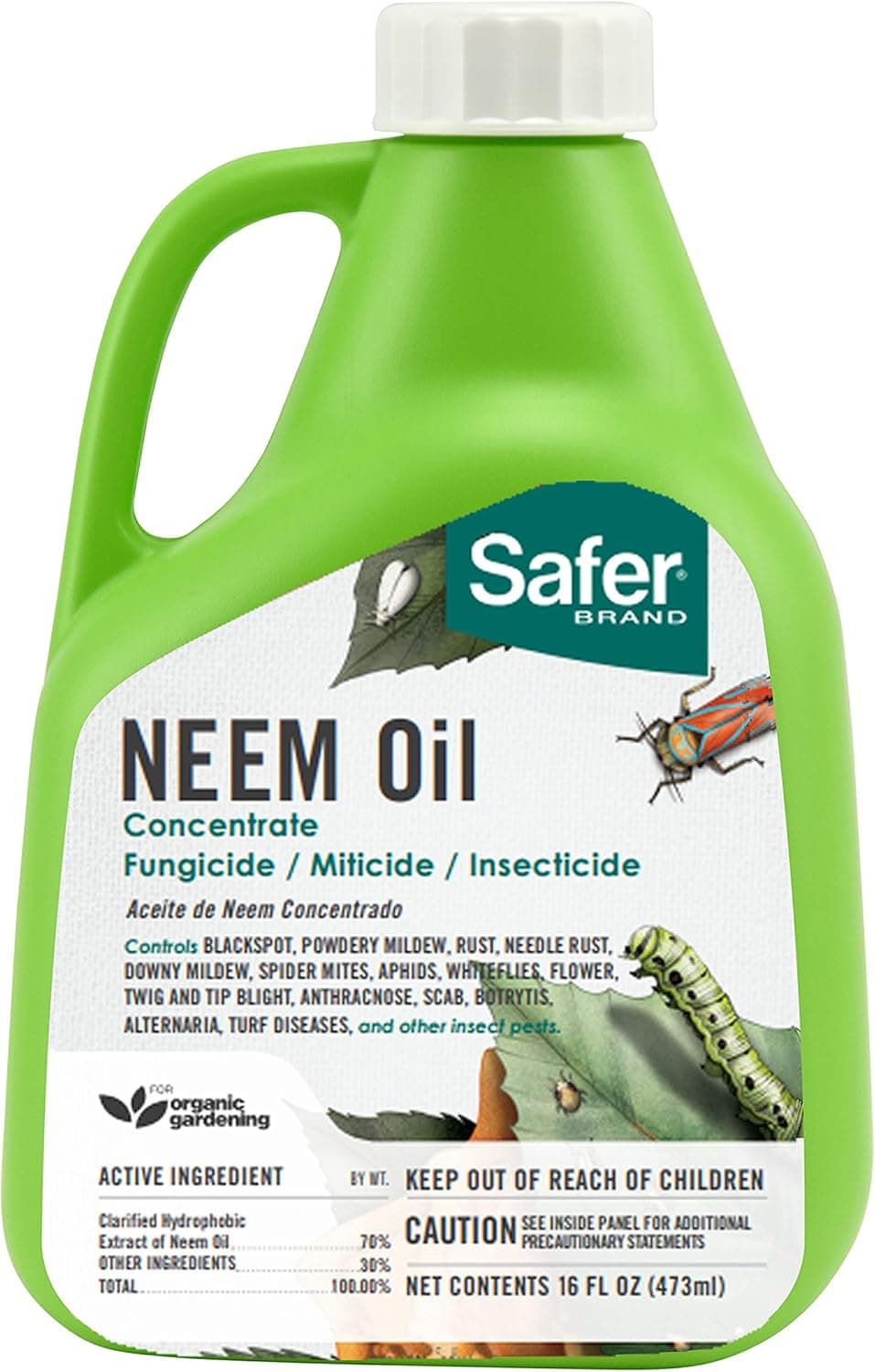 Safer Brand Neem Oil Concentrate, Insecticide/Miticide/Fungicide, OMRI Listed for Organic Use, 16 oz