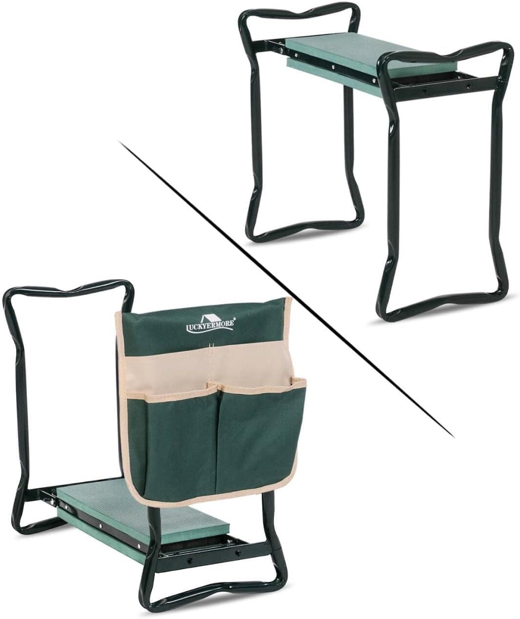LUCKYERMORE Garden Kneeler and Seat Heavy Duty Folding with Tool Pouch