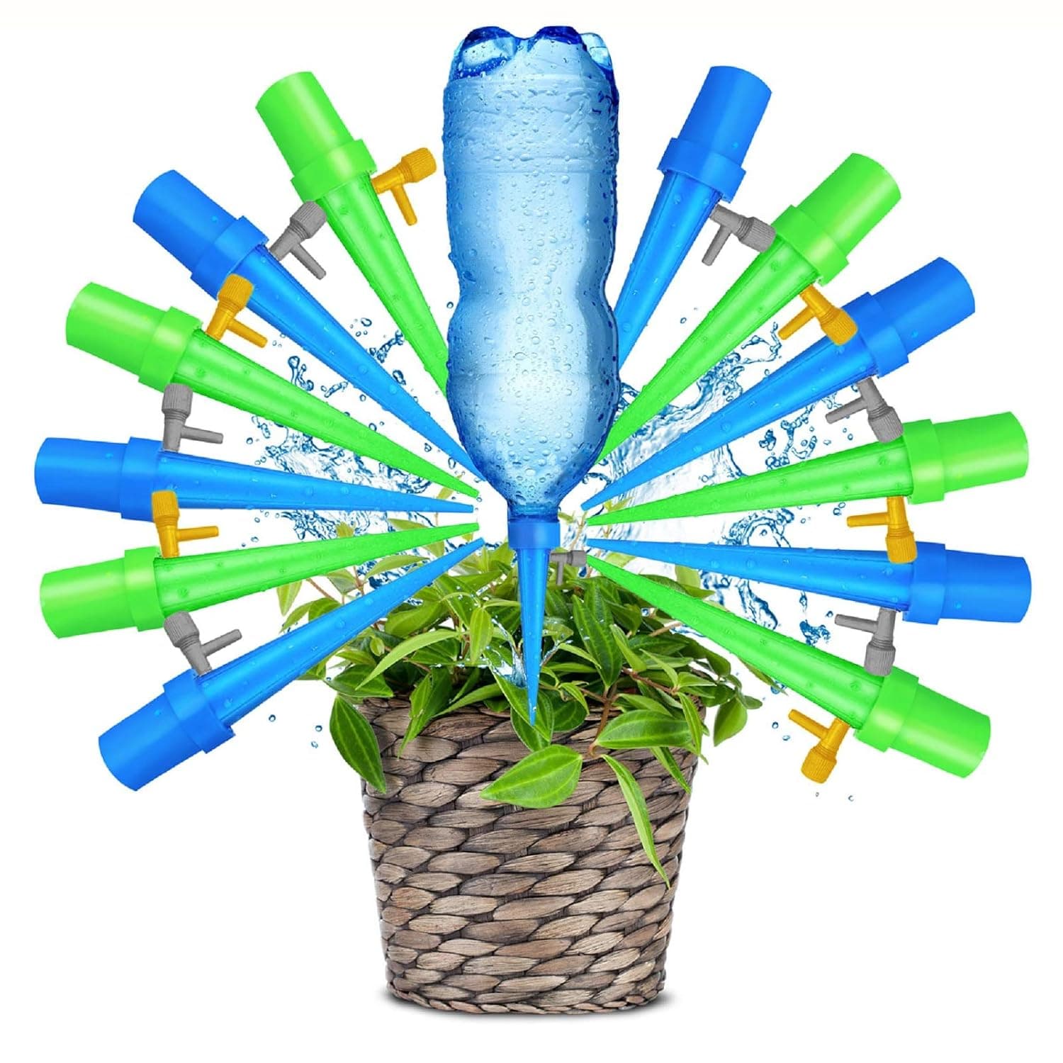 Upgraded Adjustable Automatic Watering Spikes Bottle Drip Irrigation with Control Valve