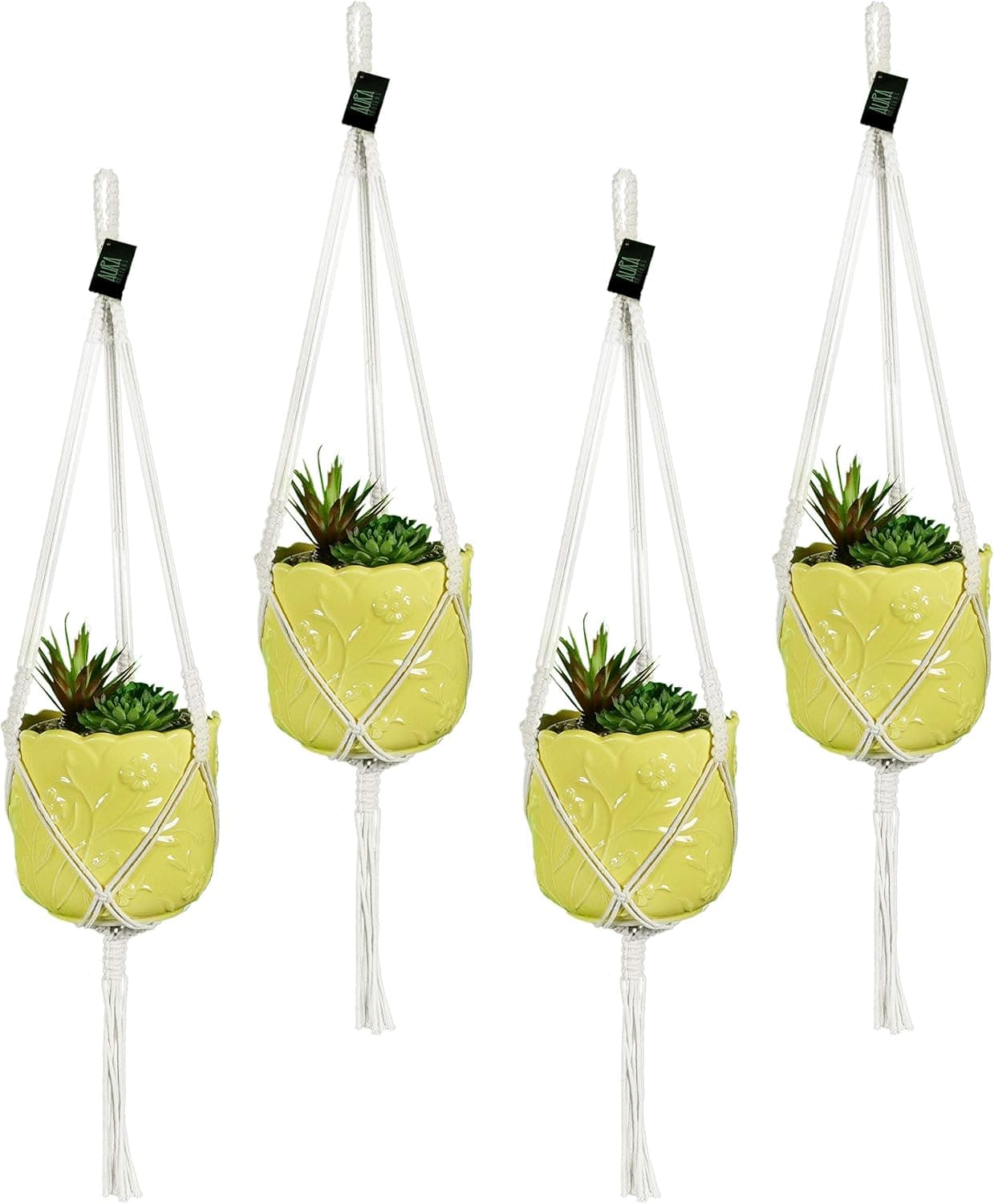 Macrame Plant Hangers Hanging Planter 4 Pack Indoor or Outdoor Cotton Rope Hanging Plant Holder for Flower Pots, 3 Legs 42 Inch