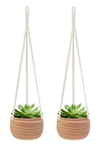Mkono Small Hanging Planters for Indoor Plants, 5 Inch Ceramic Pot 2 Pack
