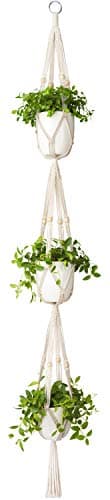 Mkono Macrame Plant Hanger 3 Tier 70" Hanging Plant Holder Indoor Outdoor | Hanging Planters Basket Cotton Rope Wood Beads Extra Long, Home Decor for Patio Balcony Living Room, Flower Pots NOT Included