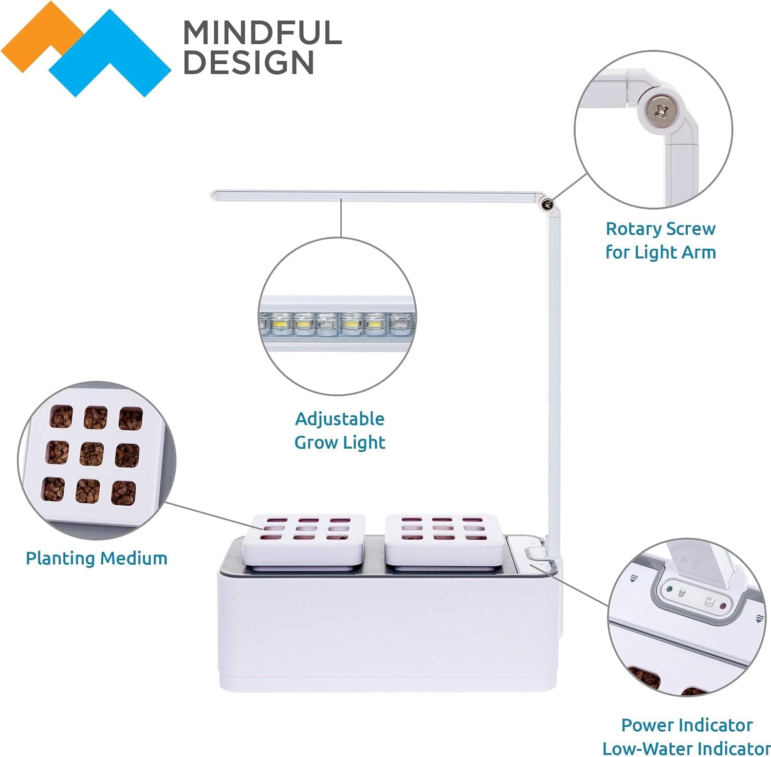 Mindful Design Hydroponic Indoor Herb Garden Kit Multispectrum LED Desktop Lamp