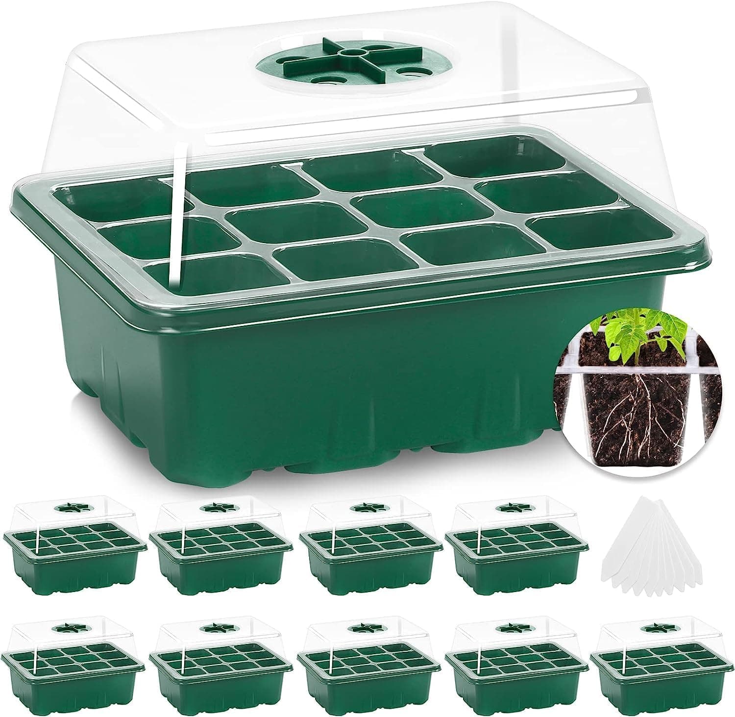 MIXC 10 Packs Seed Starter Tray Kit with Humidity Dome (120 Cells)