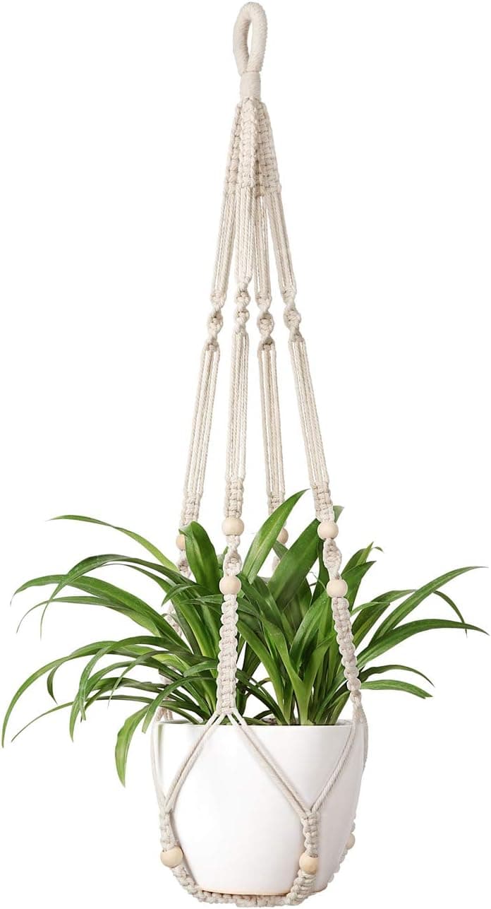 Mkono Macrame Plant Hanger Indoor Hanging Planter Basket with Wood Beads, 35 Inch