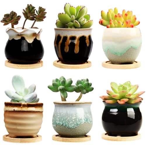 Brajttt 2.1 Inch Ceramic Small Succulent Pot,Plant Pots,Mini Flower Pots | Ceramic Succulent Pots with Drainage,Small Planter for Mini Plant Flowing Glaze Base Serial Set with Holes for Indoor,Outdoor