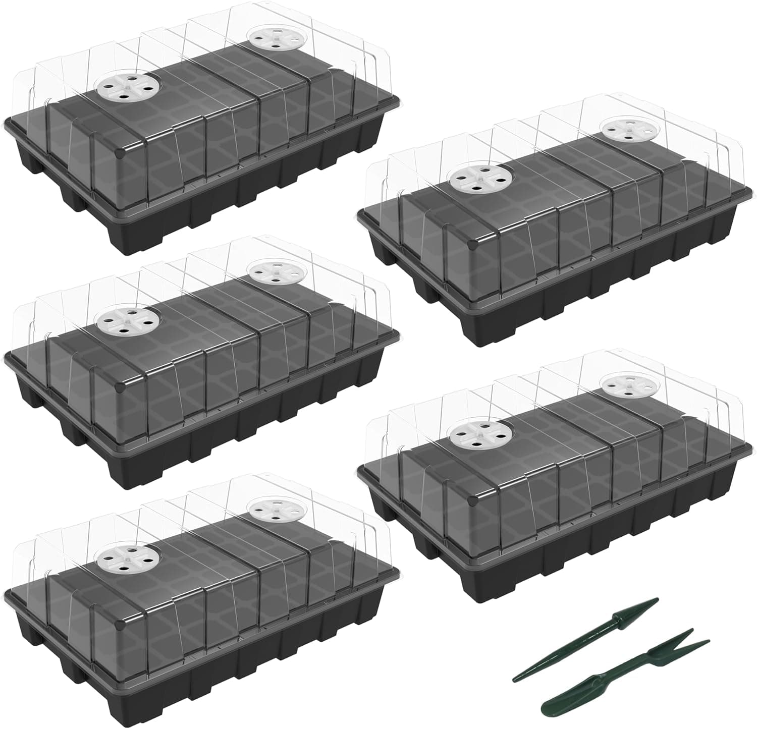 Gardzen 5-Set Seed Starter Tray Kits with Vented Domes (200 Cells)