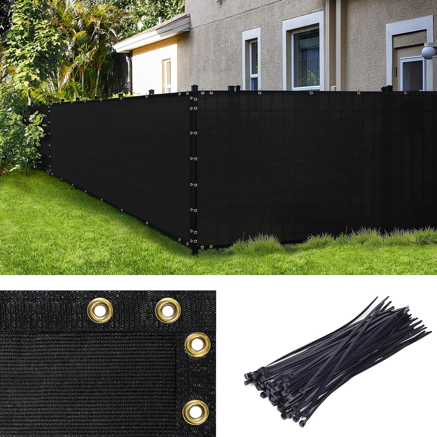 Amgo 5' x 50' Black Fence Privacy Screen, Commercial Standard Heavy Duty Windscreen, 90% Blockage
