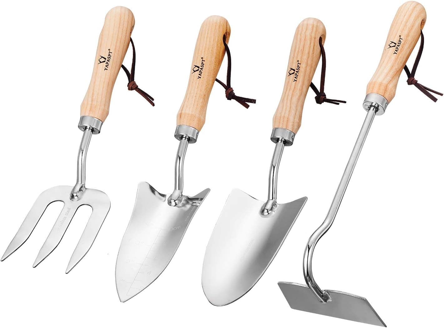 Gardening Tool Set with Wood Handle & Stainless Steel Head (Trowel, Hoe, Shear)