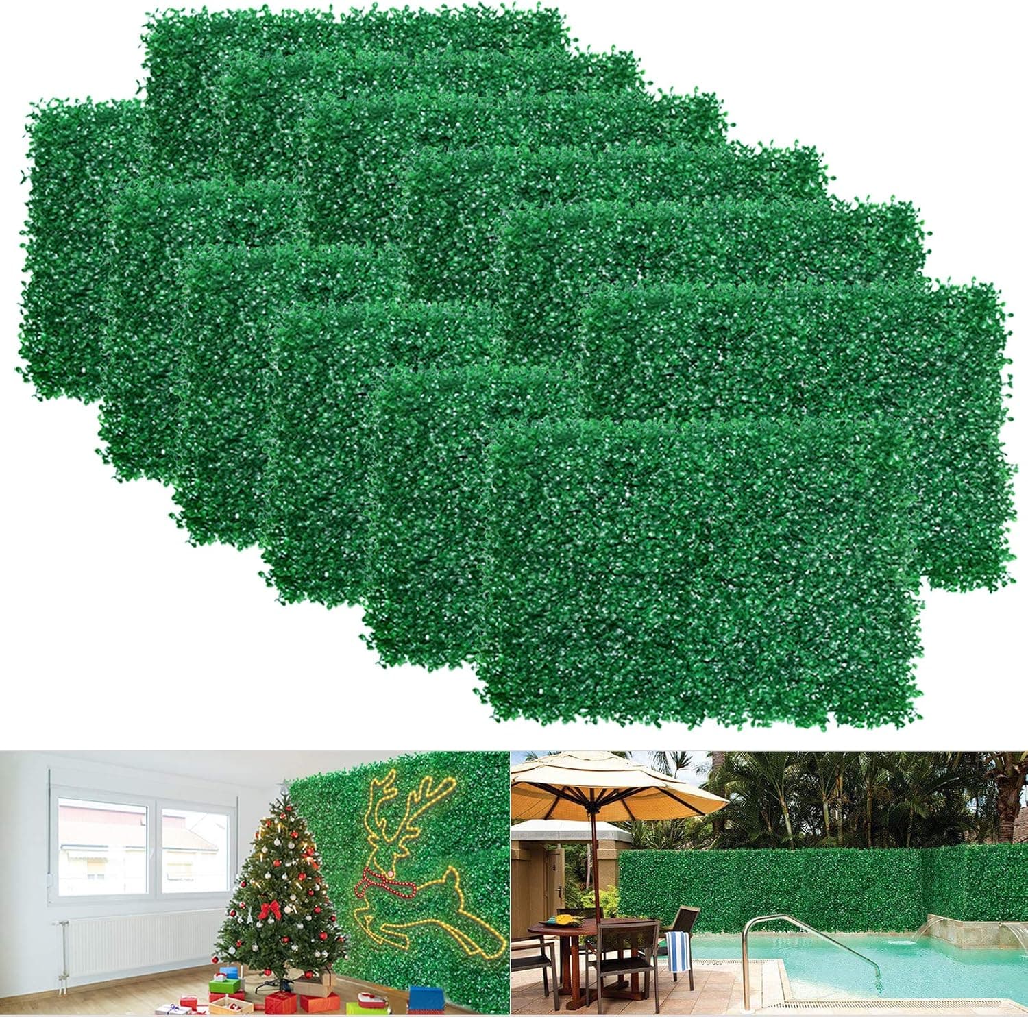 12pcs Boxwood Panels 24x16, Artificial Faux Hedge, UV Protection, 31 SQ Ft