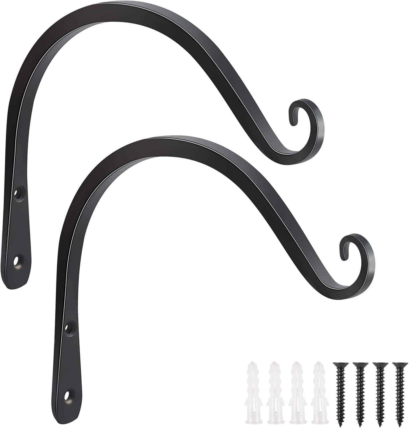 FEED GARDEN Heavy Duty Plant Hangers Outdoor Indoor, 8 Inch 2 Pack Metal Hanging Bracket Holds Up to 44 lbs, Black