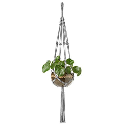 Mkono Macrame Plant Hangers Indoor Outdoor Hanging Planter Basket Cotton Rope 4 Legs 41 Inch, 1 Pack, Grey