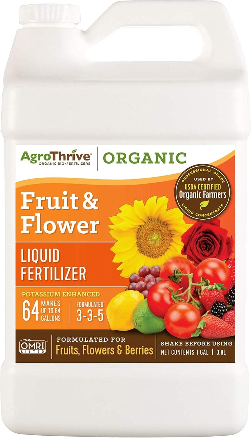 AgroThrive Fruit and Flower Organic Liquid Fertilizer 3-3-5 (1 Gal)