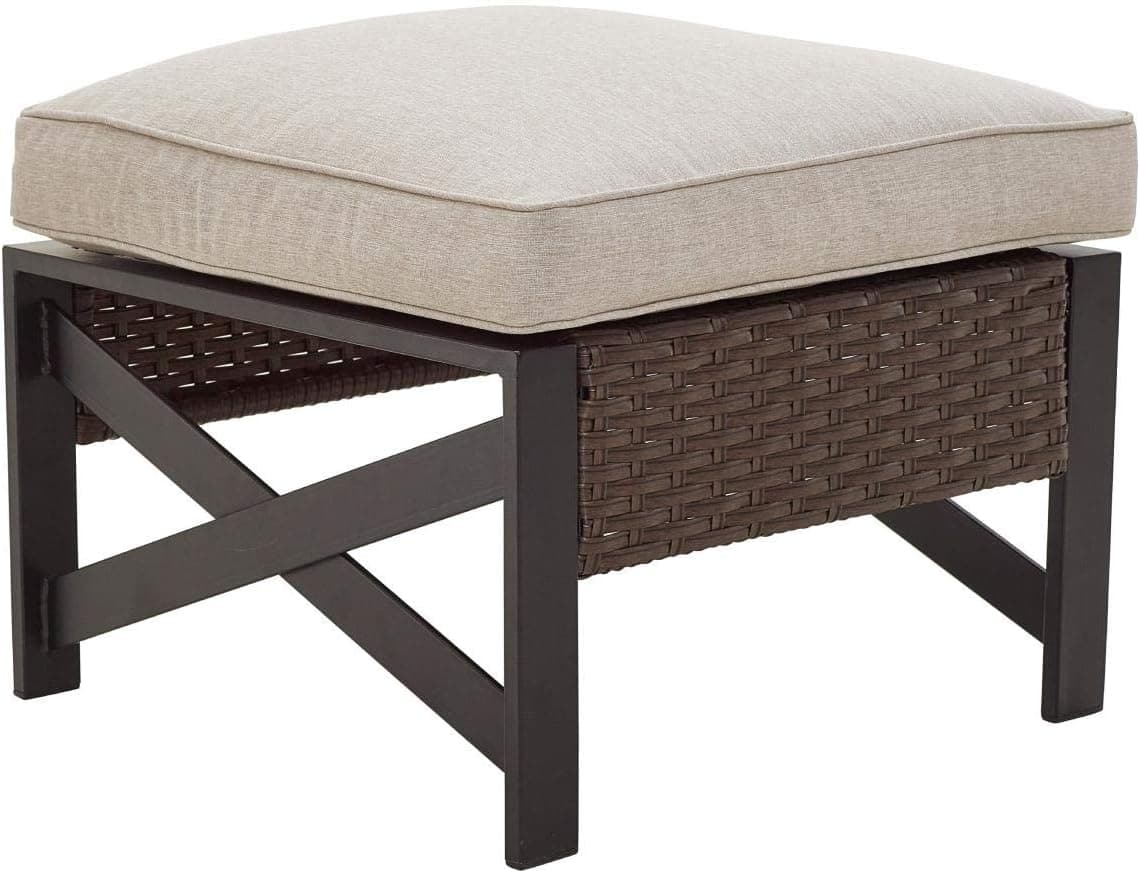 PatioFestival Outdoor Wicker Ottoman Patio Footstool Rattan Furniture Coffee Table All Weather Foot Stools Seat with Cushion, Brown
