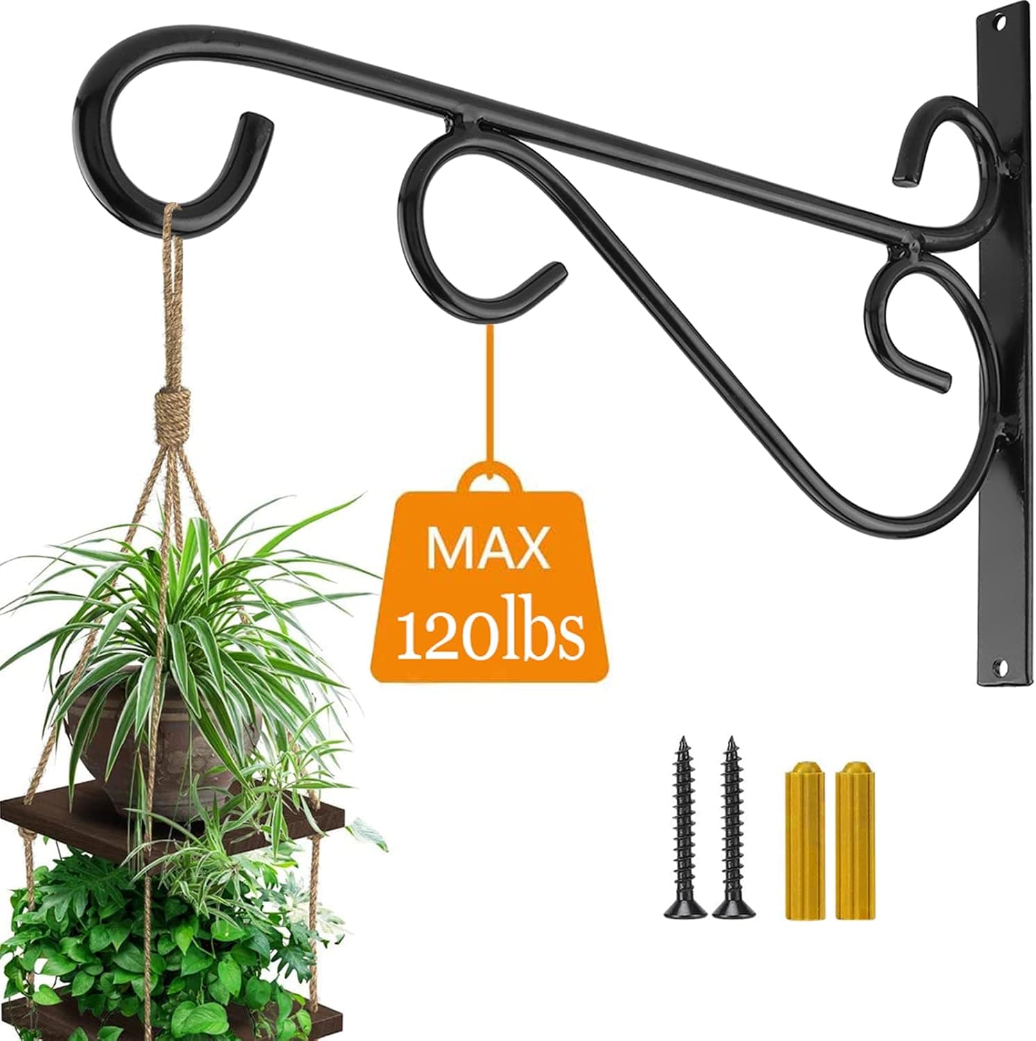 12 Inch Hanging Plant Bracket, Thick Solid Steel Wall Mount Bracket for Heavy Duty Decorations, Rust-Resistant Plant Hanger Hook