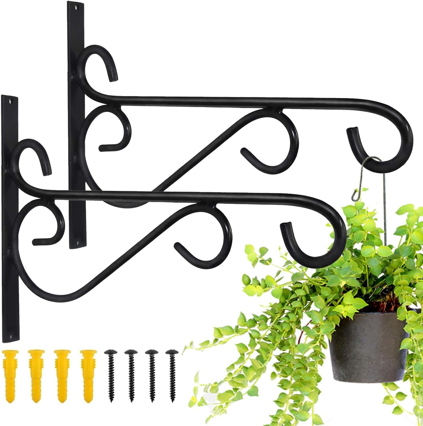 Hanging Plant Brackets, 2pcs 12 Inch Heavy Duty Wall Mount Bracket Rust-Resistant with 120lb Load Capacity
