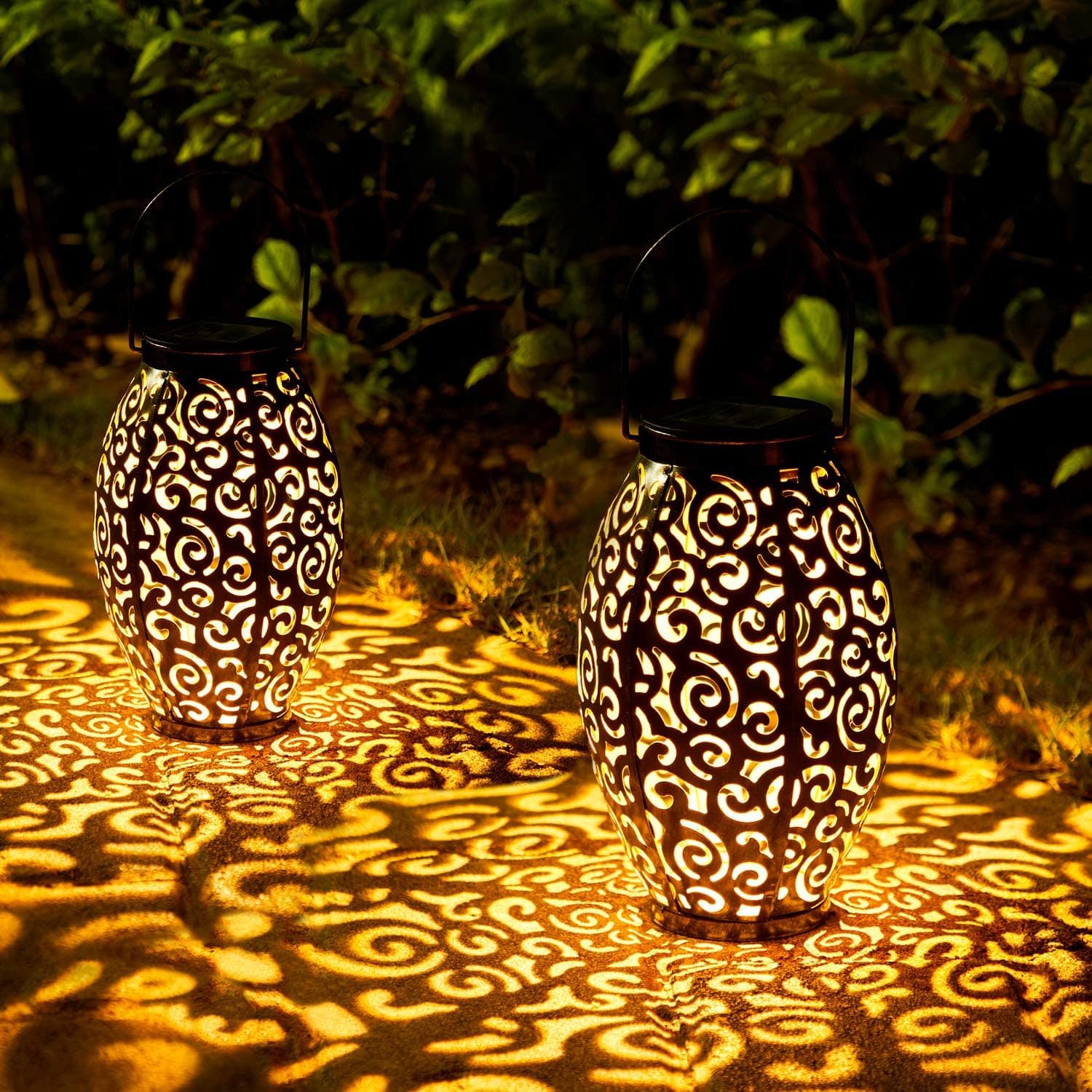 OxyLED Solar Garden Lanterns, LED Hanging Retro Metal, Waterproof, 2-Pack