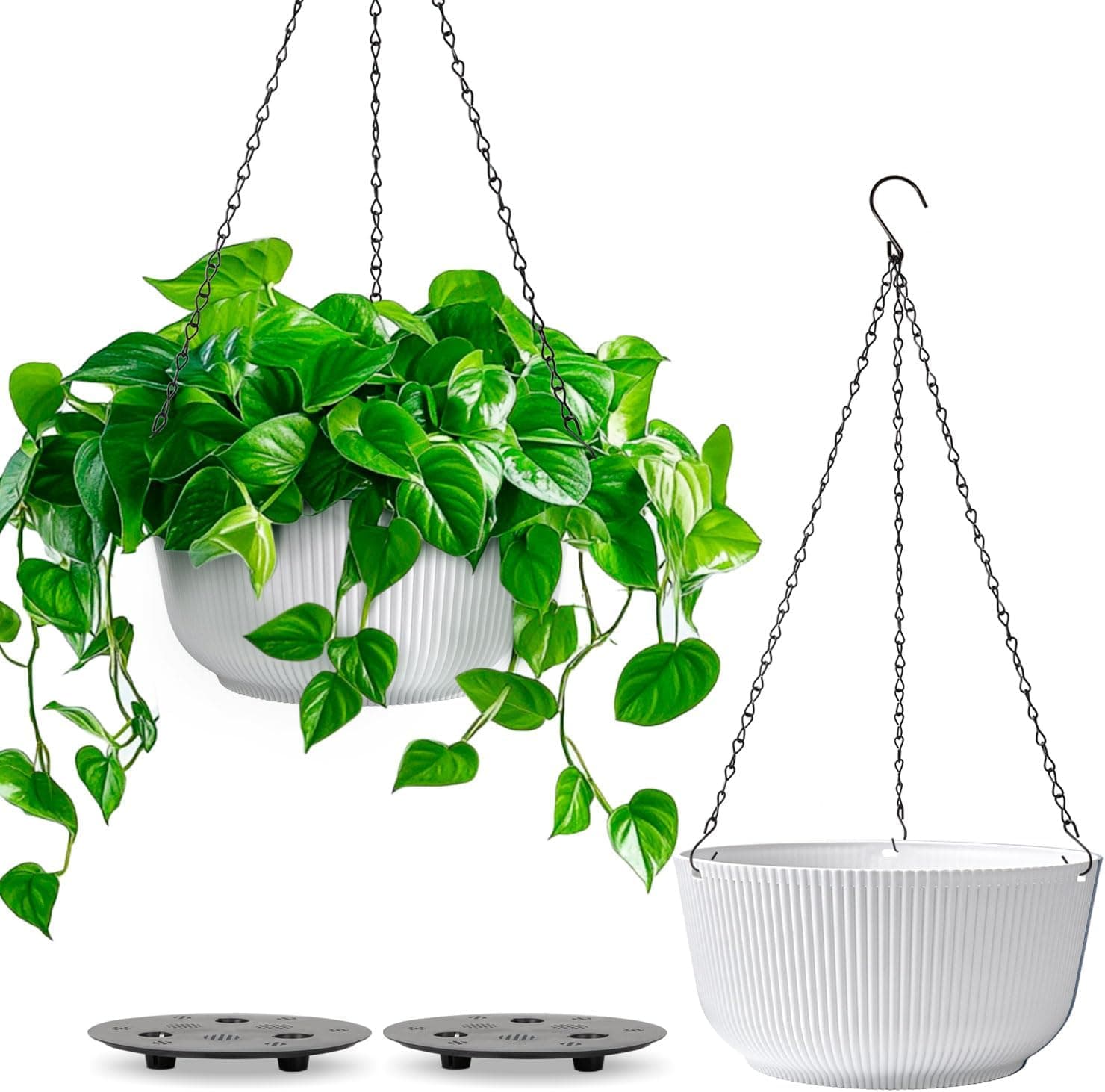 AmyHomie Hanging Planters 2 Pack 8.5in Ceramic Flower Pots with 4 Hooks and Drainage Hole