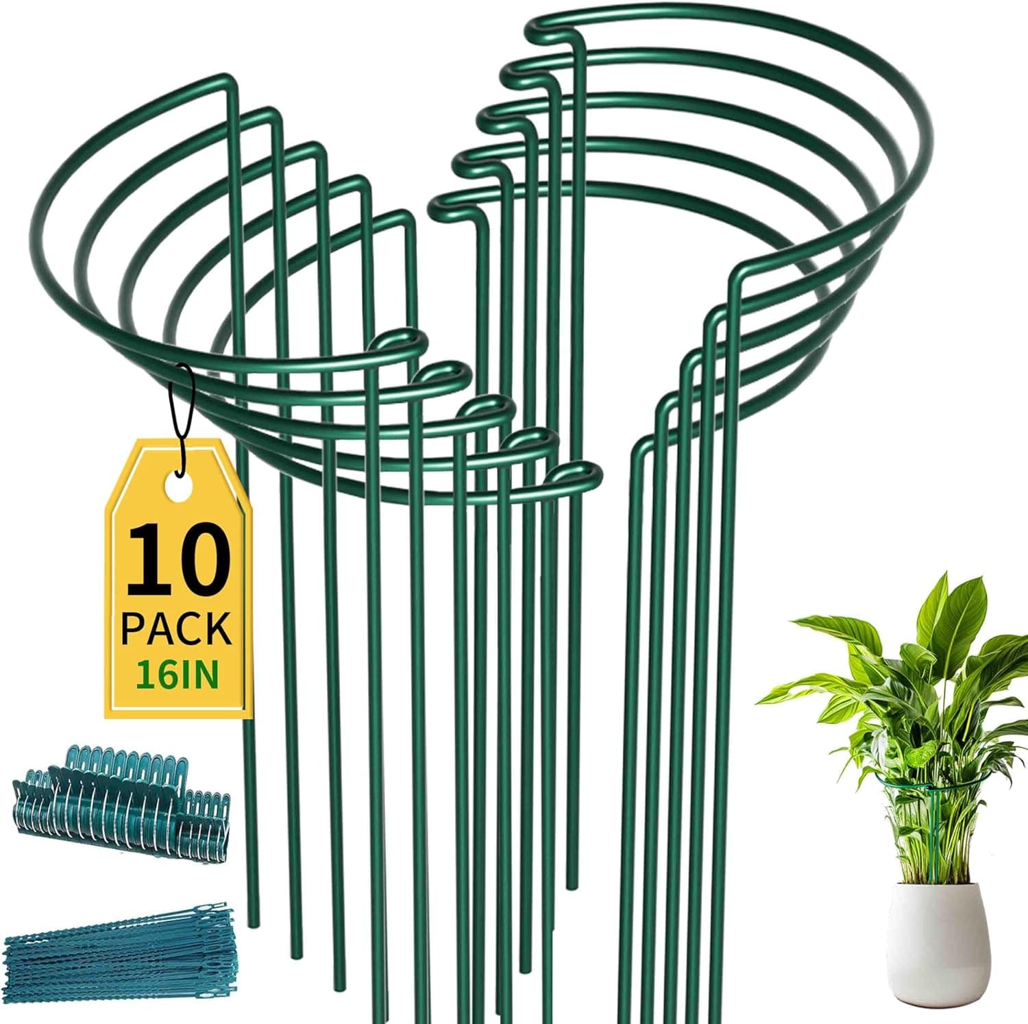 TCBWFY 10 Pack Garden Plant Support Stakes Half Round Peony Ring