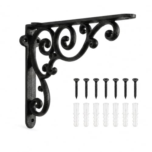 Comfy Hour 9.25" Decorative Plant Wall Hanger, Heavy Duty Cast Iron Outdoor Plant Hook for Hanging Baskets, Vintage Scroll Wall Mount Bracket for Bird Feeder, Lantern, Wind Chimes, Black, 1 Pack
