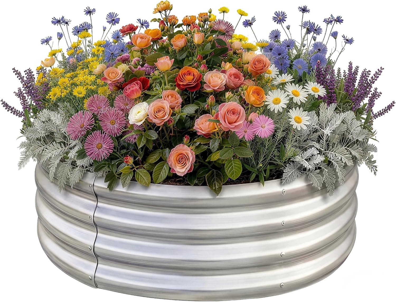 4W Galvanized Steel Raised Garden Bed Kit, Round Metal Planter Box (2x1ft)