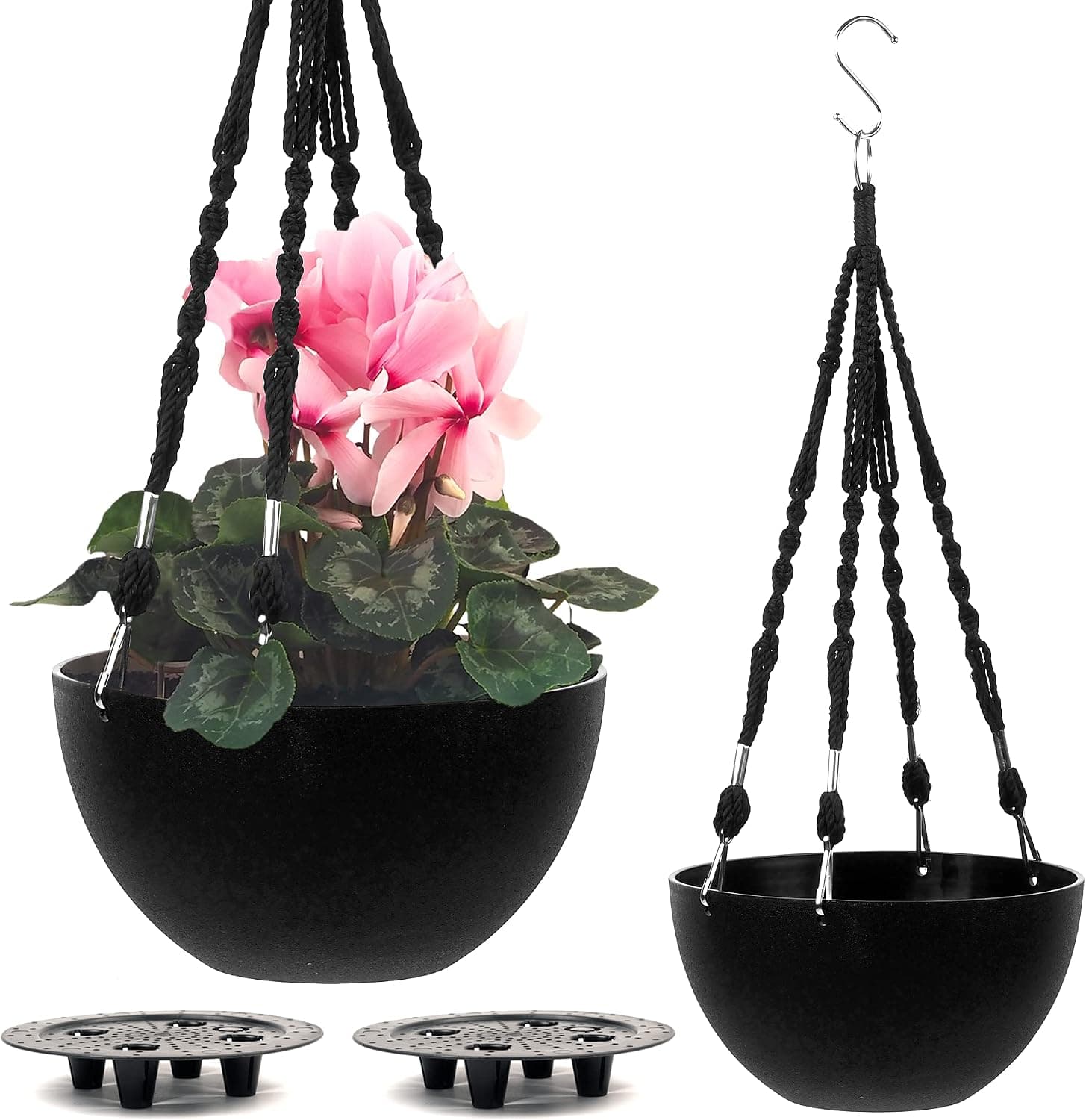 Serenehuman Self Watering Hanging Planter, 10 inch Set of 2, Indoor/Outdoor Macrame Hangers