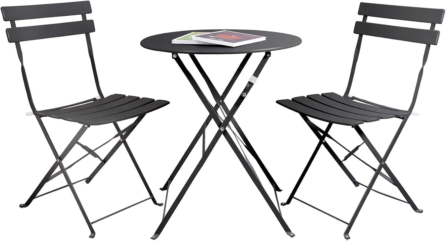 Meluvici Steel Patio Bistro Set 3 Pieces Outdoor Folding Metal 2 Chairs 1 Table
