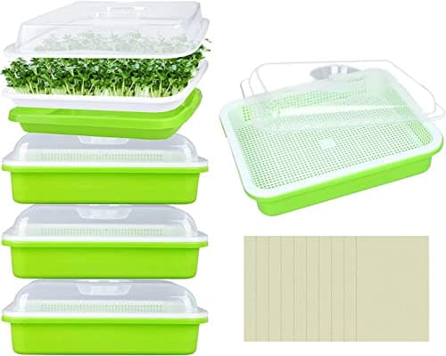Legigo 5 Pack Seed Sprouter Trays with Lids, Microgreens Growing Trays Kit | BPA Free & Soil Free, Reusable Sprouting Kit with Germination Paper for Wheatgrass, Beans, Cat Grass and Indoor Gardening