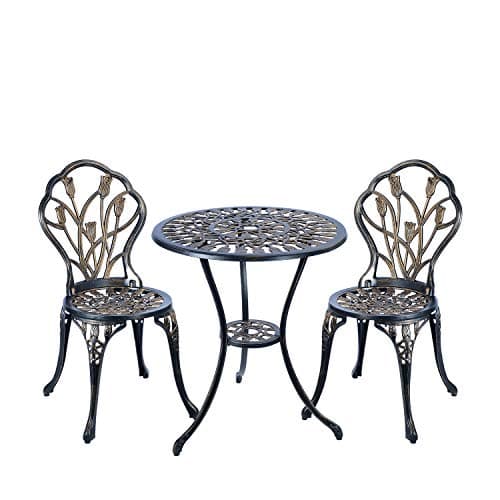 C/G 3 Piece Bistro Set,Outdoor Patio Set,Anti-Rust Cast Aluminum Bistro Table Set for Park Yard Front Porch Furniture(Antique Copper)