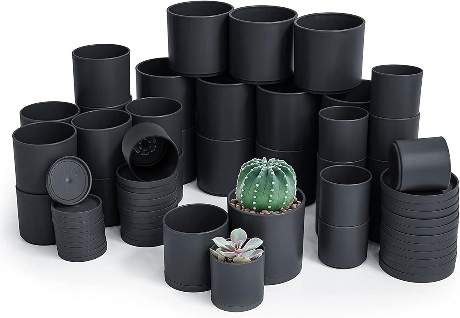 D'vine Dev Pack of 36 Plastic Plant Pots with Drainage Holes and Saucers
