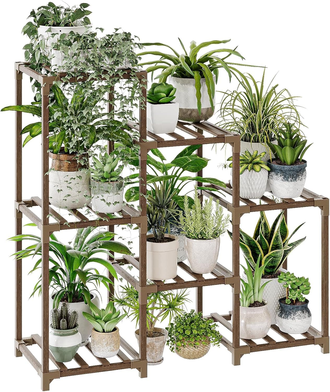Bamworld Plant Stand Indoor Outdoor Wood Plant Rack 3 Tiers Ladder Plant Holder