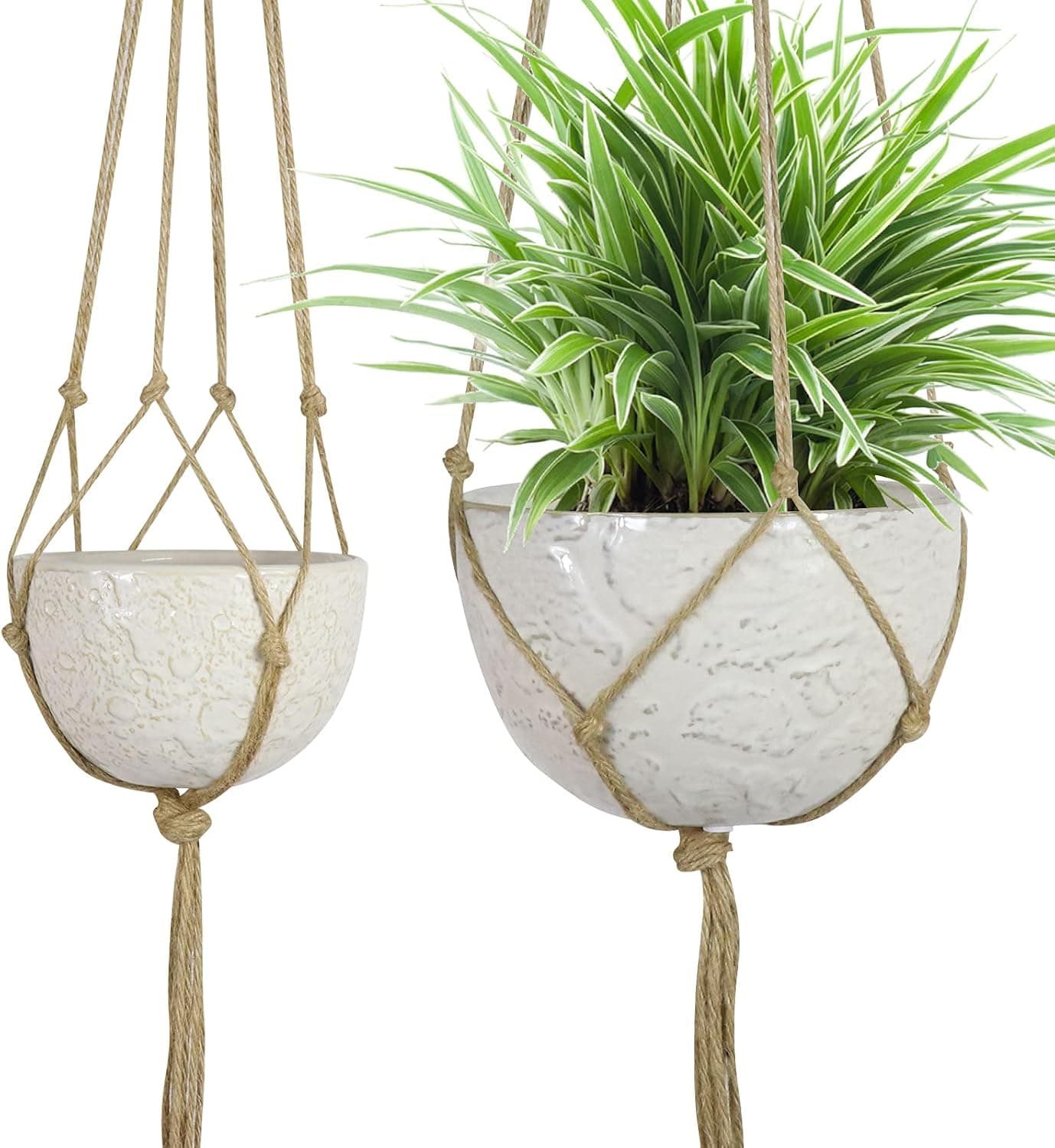 Zollcoco Ceramic Hanging Planters Set of 2, Modern Plant Pots for Indoor/Outdoor (White)