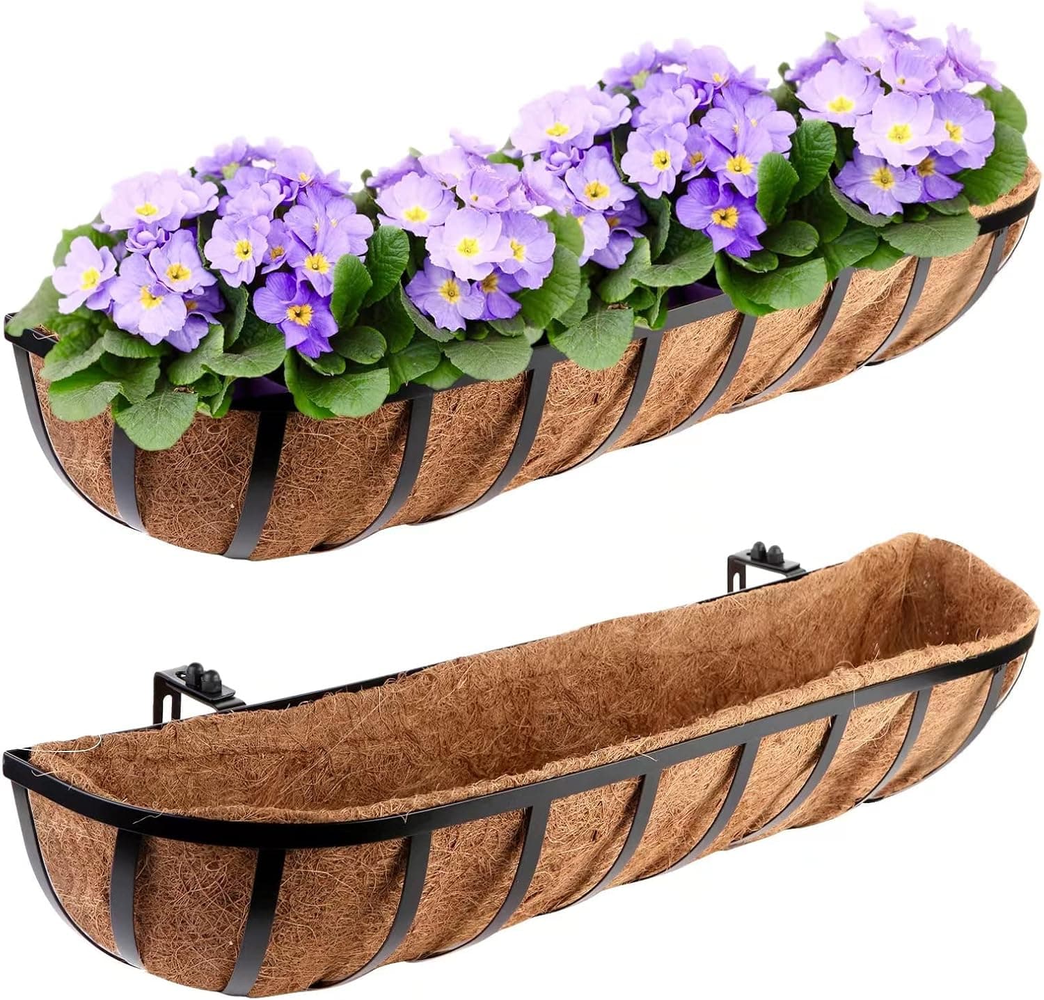 Harmiden 30" Window Box Railing Planter with Coco Liner 2 Pack