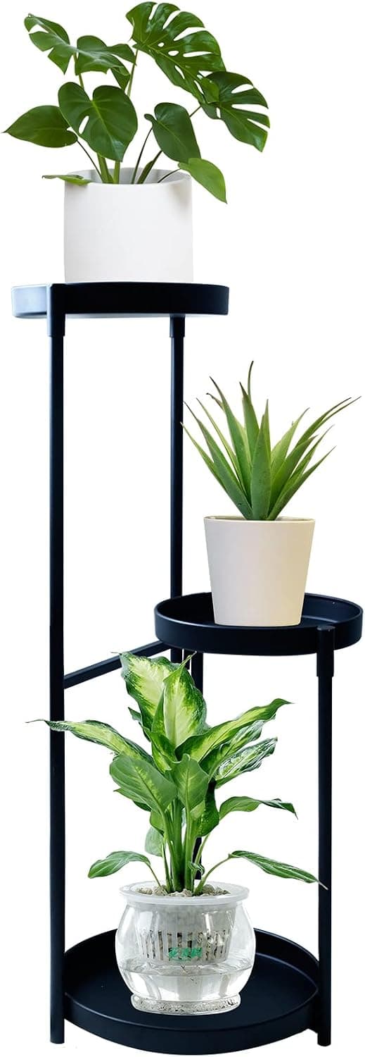 Wayzkiss Plant Stand Flower Pot Holder, Metal 3 Tier Corner Display Rack Wrought Iron