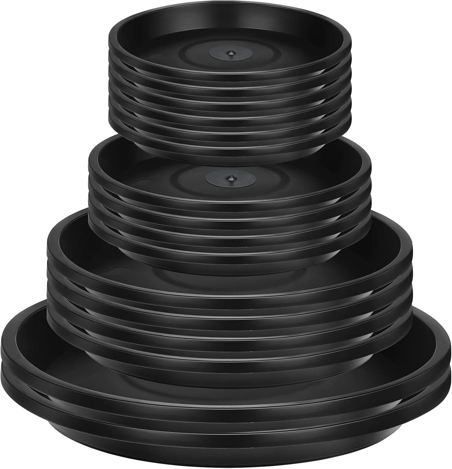 16 Pack Plastic Plant Saucer Black Pot Saucers Round Water Tray Thick Drip Trays for Potted Flower Pan Indoor Outdoor Garden (4, 6, 8, 10 Inch)