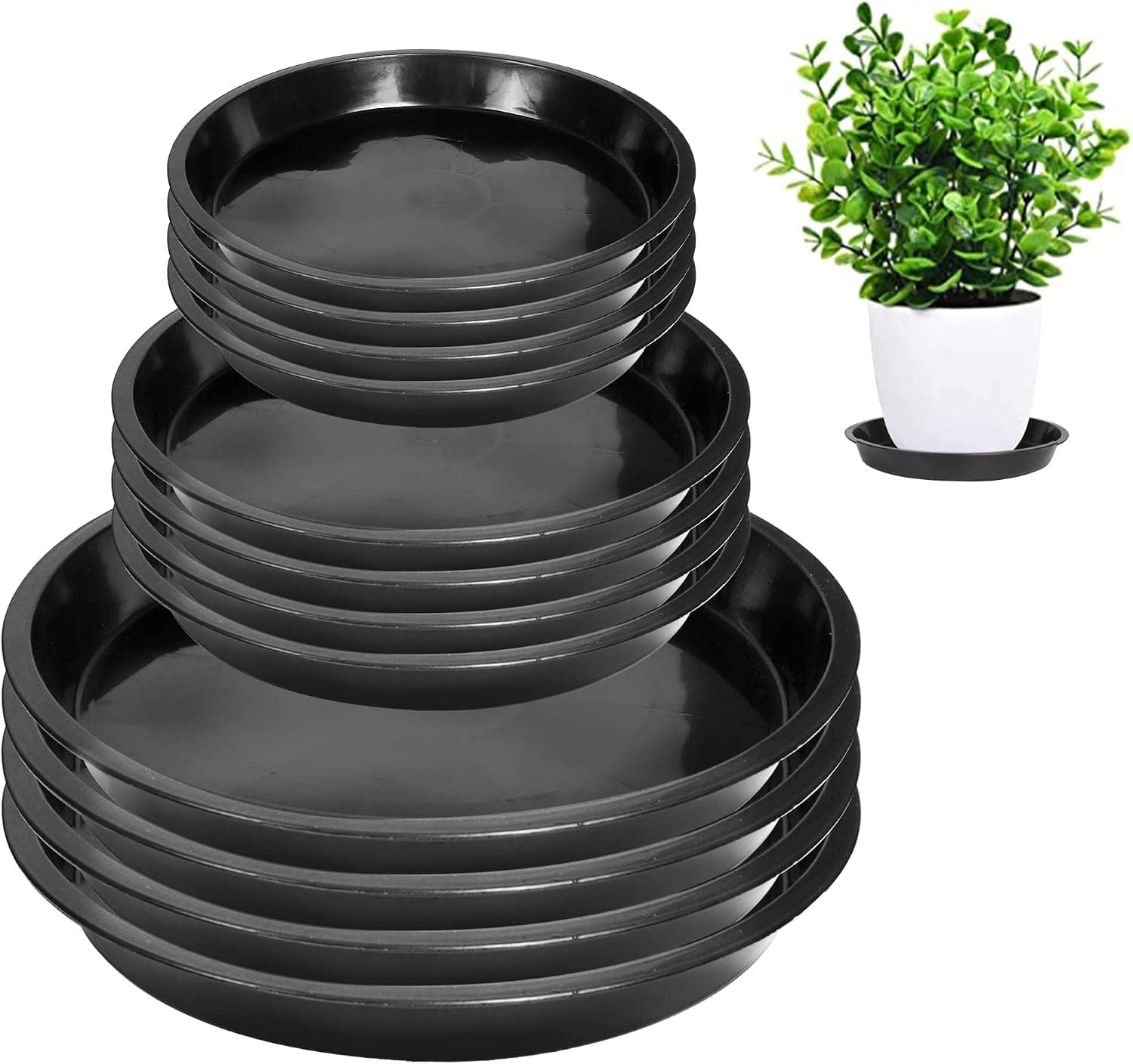 PeoMev 6 8 10 Inch Plant Saucer, 12 Pack Round Plant Tray Plastic Plant Drip Trays for Indoor Outdoor Garden Plants