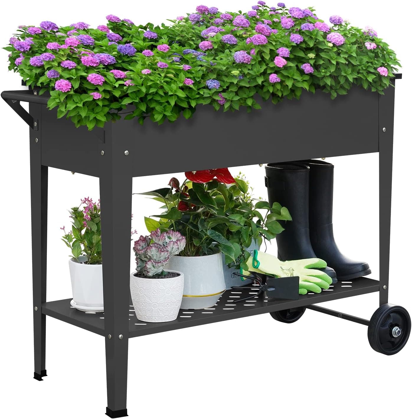 BUTUNITA Raised Planter Box Outdoor with Legs Elevated with Wheels Black